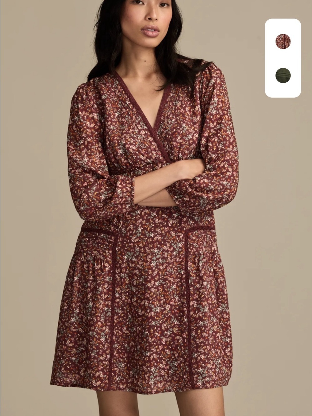 Lucky Brand 3/4 Sleeve V-Neck Mini Dress size medium